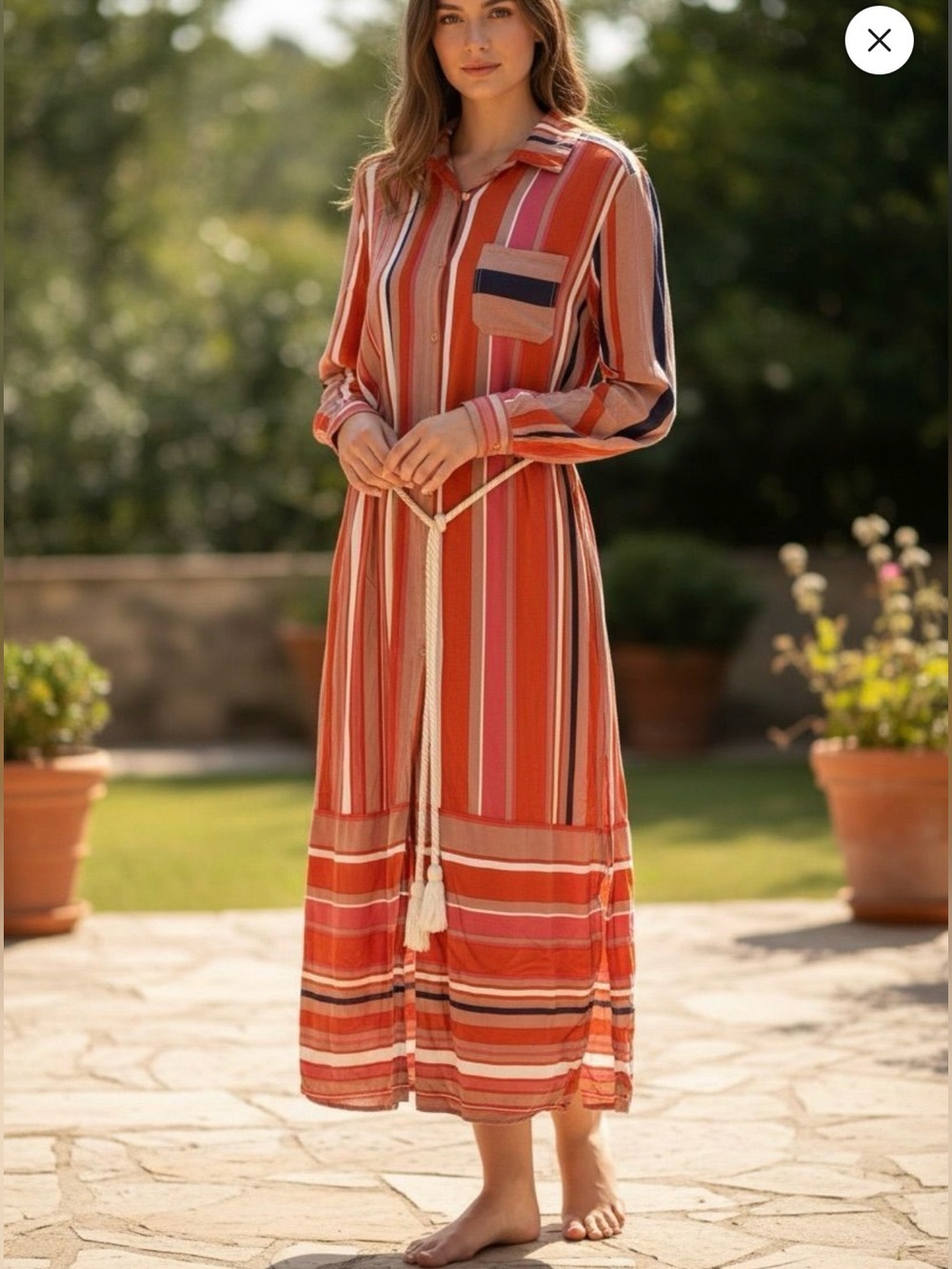 Dress Forum Coral and Navy Striped Maxi Shirt Dress
